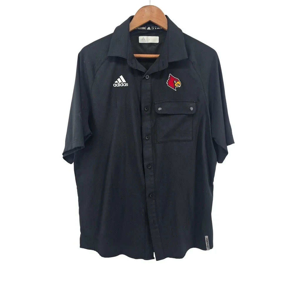 Adidas Button Down Shirt Mens Medium Black Louisville‎ Cardinals Climalite